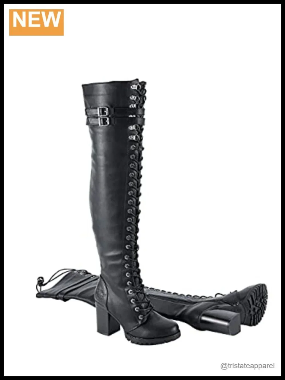 Faux Leather Over the Knee Boots Lace Up Thigh High Zip Buckle